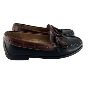 Cole Haan Loafers Mens 9D Black Brown Leather Kiltie Tassel Mexico Vintage